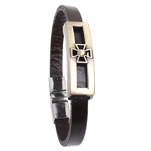 Modern Fantasy Christmas Gifts Cross Brief God Fashion Concision Crucifix Luck Rock Metal Leather Bracelet (Single Cross)