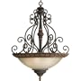 Progress Lighting P3864-92C Five-Light Foyer Large Pendant with Antique Stone-Etched Glass and Carved Acanthus Leaf Detail, Old Iron Crackle