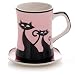 Hues&Brews Cattitude 13-Ounce Mugs/Coasters, Pink, Set of 4