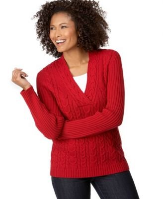 Click here to buy Karen Scott Layered-Look Cable-Knit Sweater by Karen Scott.