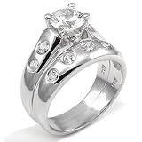 Cubic Zirconia Silver Wedding Ring Set - size 5