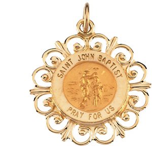14K Yellow Gold Round Saint John The Bptstwchld Pendant Medal