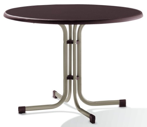 SIEGER 236/C-M Boulevard-Klapptisch, ø 100 cm, Stahlrohrgestell champagner, Mecalit-Pro-Tischplatte Schieferdekor mocca, Tischhöhe ca. 72 cm