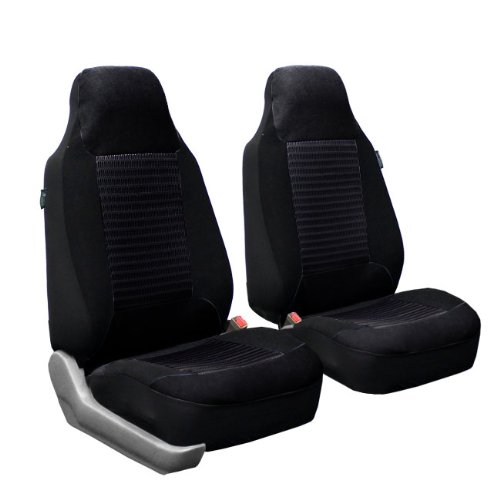 FH-FB107102 Trendy Corduroy Bucket Seat Covers, Airbag compatible and Split Bench, Black color