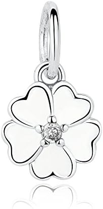 Fashion 925 Sterling Silver Beads Fit Bracelet Necklace Primrose Pendant, White Enamel & Cz Beads Girls Women Hot sale