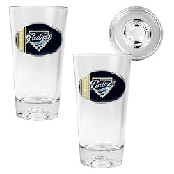 San Diego Padres MLB 2pc Pint Ale Glass Set with Baseball Bottom - Oval Logo by Great American Products