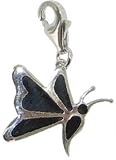 Chrysalis Sterling Silver Ladies Butterfly Charm Black Enamel