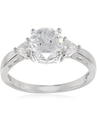 Platinum Plated Sterling Silver "100 Facets Collection" Cubic Zirconia Three-Stone Ring (3 cttw)