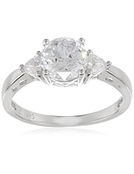 Platinum Plated Sterling Silver "100 Facets Collection" Cubic Zirconia Three-Stone Ring (3 cttw)