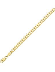 14K 07" Yellow Gold Polish Diamond Cut Double Link Charm Bracelet With Lobster Clasp