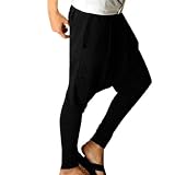 Allegra K Men Elastic Waist Slant Pockets Baggy Harem Pants Black W32