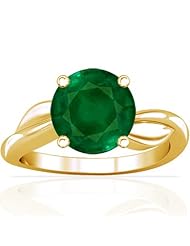 14K Yellow Gold Round Cut Emerald Solitaire Ring