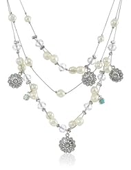 Betsey Johnson "Stone & Pearl" Faux Pearl and Crystal Illusion Necklace, 19"