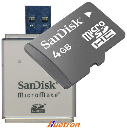 SANDISK 4GB MICRO SDHC MEMORY CARD WITH USB ADAPTER AND SD ADAPTER