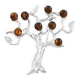Exquisite Cognac Amber 925 Sterling Silver Fine Tree Brooch
