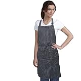 ProChef Premium Bib Apron with Pockets for Women and Men - Stylish Black Apron with White Pinstripe 27 in x 31.5 in