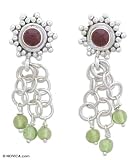 Garnet and peridot earrings, 'Shooting Stars' 0.5 W 1.6 L