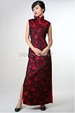Red Peony and Bird Silk Brocade Dress