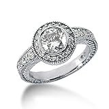 0.75 Ct Diamond Engagement Ring Round Cut 14k White Gold Antique Style SI3 H