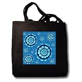 Tiffany and deep blue flowers on cerulean blue damask background - Washed Denium Tote Bag 14w X 14h X 3d