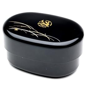 Kotobuki 2-Tiered Bento Box, Black/Rabbit Textile