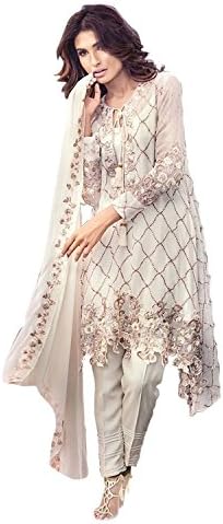 Fashionkiosks Beige Georgette Unstitched Suit