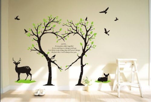 Tree Deer Wall Decal Love Tree Bird Wall Decal Tree Deer Decal for Nursery Wall Stickers Living Room Wall Decor