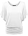 BMS Womens Short Sleeve Boat Neck Solid Shirring Dolman Drape Top Tee Shirt