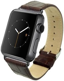 Apple Watch Strap with Slide-in Space Gray Aluminum Adapter By Sykla (Brown Gator Skin 38mm)