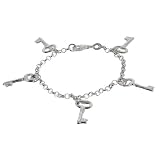 7.5 Inch Multi-Key Shape Italian Sterling Silver Bracelet