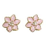 Pink Enamel Flower Clip Earrings