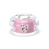 Bella Fascini Mickey Pink & Clear Crystal Murano Glass Bead with Solid Sterling Silver Core - European Bead Charm