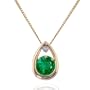 14k Yellow Gold Created Emerald and Diamond Teardrop Pendant, 17"