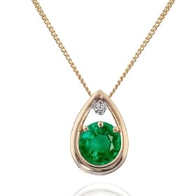 Buy 14k Yellow Gold Created Emerald and Diamond Teardrop Pendant, 17 by Amazon.com Collection