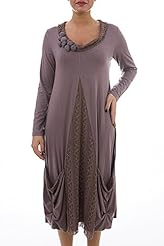 Plus Size A-line Spandex/Knit Mesh Long Sleeves Cowl Neck  Dress