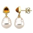 14K Yellow Gold Paspaley South Sea Cultured Pearl and Citrine Earrings - 11.00mm