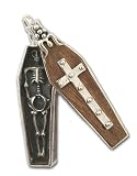 Sterling Silver Warrior Wooden Coffin Pendant with 2mm Oxidized Foxtail Chain