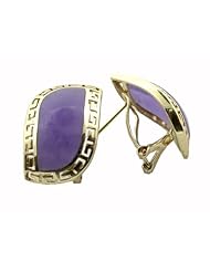Lavender Jade Rivus with Greek Key Border Earrings, 14k Gold