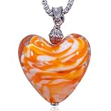 Orange And White Striped Heart Murano Glass Necklaces