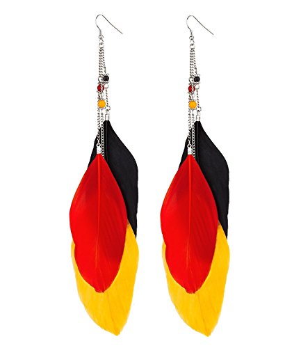 SIX “EM” Ohrringe mit Federn schwarz rot gelb Europameisterschaft Fußball Deutschland Fanartikel (475-494)