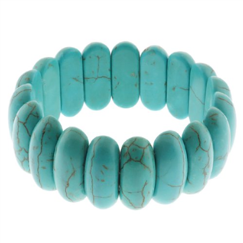 7.5" Turquoise Howlite Beads Stretchy Bangle Bracelet 25mm