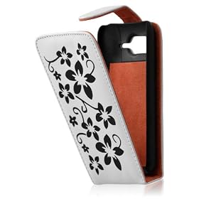 Housse coque etui pour HTC Desire HD motif fleur couleur Blanc + Film protecteur
