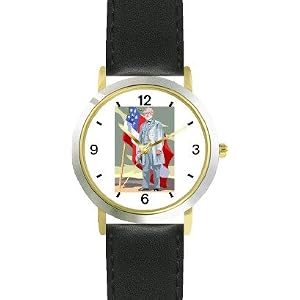 General Robert E. Lee American Theme - WATCHBUDDY® DELUXE TWO-TONE THEME WATCH - Arabic Numbers - Black Leather Strap-Women's Size-Small