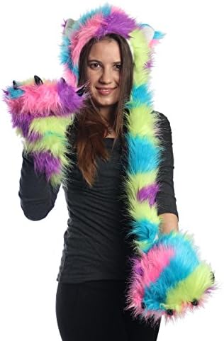 Rave Festival Rainbow Fuzzy Furry Spirit Hood Hat