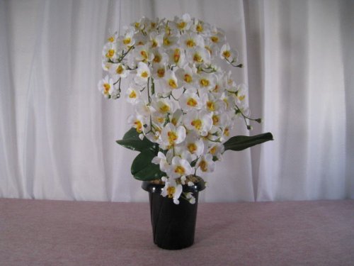 人工観葉植物・造花・豪華なミニ胡蝶蘭７本立て（白・黄芯）・光触媒品コストゼロの空気清浄機