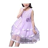 Ruideng ガールズサマープリンセスドレススカートノースリーブのドレス ワンピースのスカートのドレスチュチュの公演発表会 結婚式 入園式 演奏会 ケーキベール (150cm, パープル)