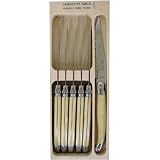 Laguiole de table – Set of 6 Steak Knives in Wooden Box – Ivory Colored Handles – Stainless Steel