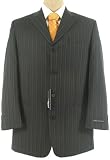 FUBU - FUBU Mens DP SB 4 Button Black Pinstripe Wool Suit - Size 48L