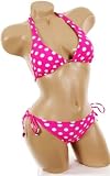 Sexy Bathing Suit Pink White Polka Dot Triangle Top Brazilian Cut Tie side Bottom Bikini Swimsuit