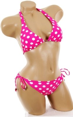 Sexy Bathing Suit Pink White Polka Dot Triangle Top Brazilian Cut Tie side Bottom Bikini Swimsuit